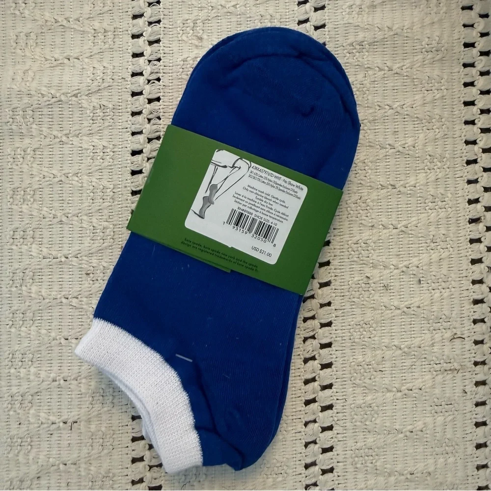 Kate Spade 3-Pack No Show Socks Salsa & Stripes Blue White